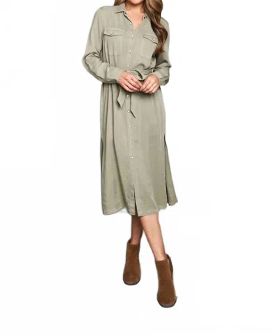 Paparazzi Tencel Slub Long Sleeve Shirt Dress In Sage In Green