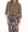 Paparazzi Tencel Slub Snap Front Long Sleeve Shirt In Olive
