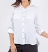 Paparazzi Tencel Slub Snap Front Long Sleeve Shirt In White