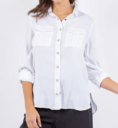 Paparazzi Tencel Slub Snap Front Long Sleeve Shirt In White