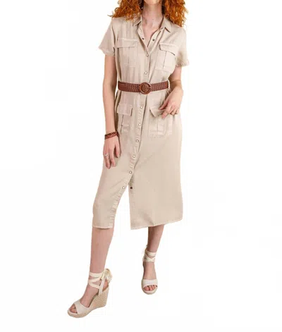 Paparazzi Tencel Twill Short Sleeve Cardo Dress With Belt In Khaki In Neutral
