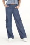Paparazzi Tencel Wide Leg Cargo Pant In Dark Wash In Blue