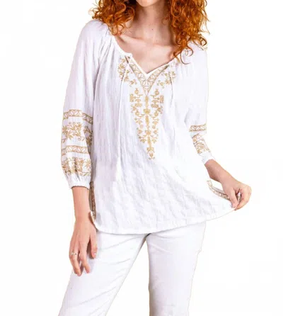 Paparazzi Textured Woven Embroidered Peasant Top In White