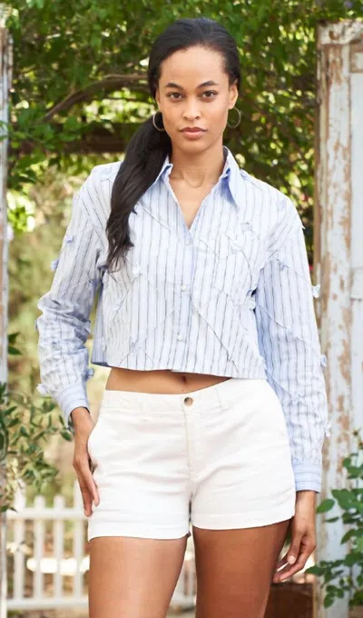 Paparazzi Tucked Stripe Crop Shirt In Blue