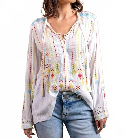 Paparazzi Viscose Embroidered & Cutwork Button Front Blouse In White