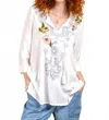 Paparazzi Viscose Embroidered V-neck Pull-over Tunic Top In White In White