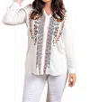 Paparazzi Viscose Split Collar Embroidered Pull-over Shirt In White In White