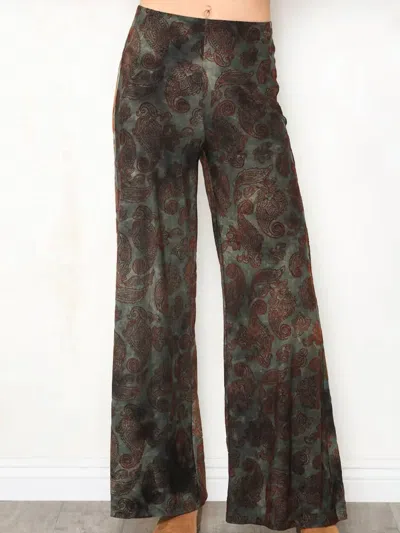 Paparazzi Wide Leg Flocked Palazzo Pant In Black/dark Green