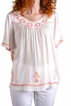 Paparazzi Women's Crepe Embroidered Smock Top In White-apricot In White