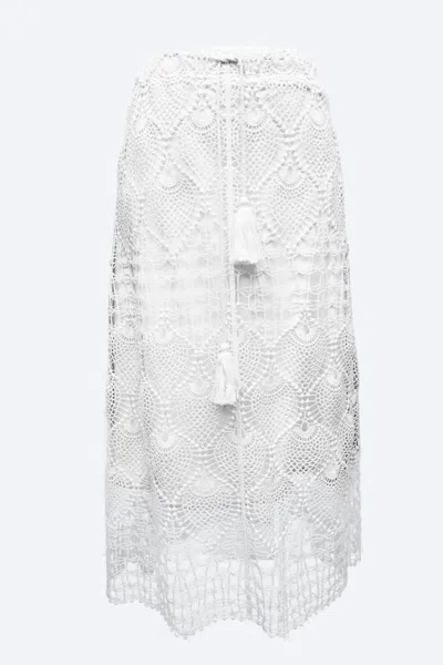 Paparazzi Women Crochet Peacock Eye Pattern Partially Lined Skirt In White