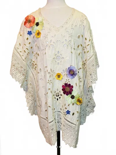 Paparazzi Women's Embroidered Poncho With Flowers In Cream In Multi