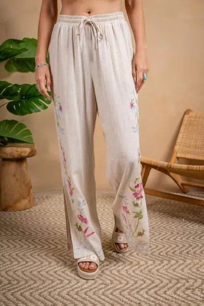 Paparazzi Women's Embroidered Split Pants In Oatmeal In Neutral