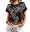 Paparazzi Women's Jersey Knit Embroidered Top In Black In Black