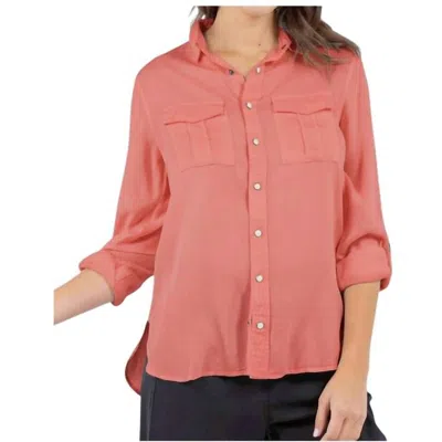 Paparazzi Women's Slub Snap Front Long Sleeve Shirt In Coral In Pink