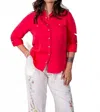 Paparazzi Women's Slub Snap Front Long Sleeve Shirt In Punch In Red