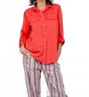Paparazzi Women's Slub Snap Front Long Sleeve Shirt In Punch In Red