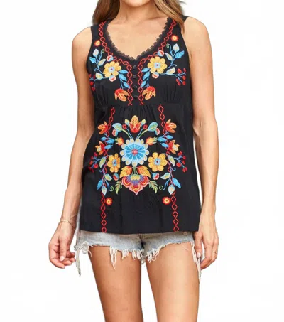 Paparazzi Woven Embroidered Empire Waist Tank Top In Black