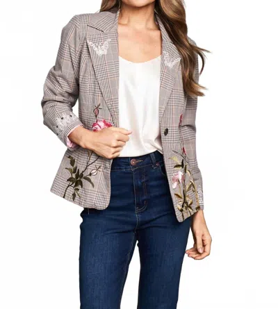 Paparazzi Woven Pin Stripe Embroidered Blazer In Stone In White