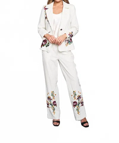 Paparazzi Woven Yarn Dyed Embroided Pin Stripe Blazer In Ivory In White