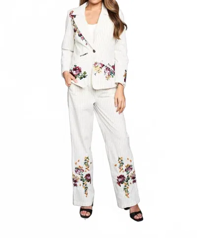 Paparazzi Woven Yarn Dyed Embroidered Pin Stripe Blazer In Ivory In Gray