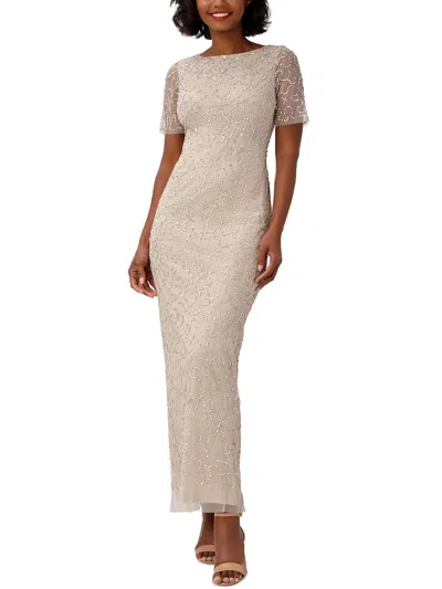 Papell Studio By Adrianna Papell Womens Beaded Long Evening Dress In Beige