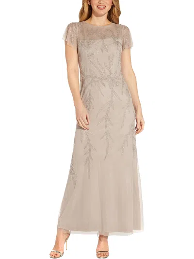 Papell Studio By Adrianna Papell Womens Beaded Maxi Evening Dress In Beige