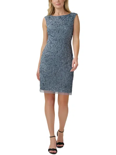 Papell Studio By Adrianna Papell Womens Beaded Mesh Sheath Dress In Grey