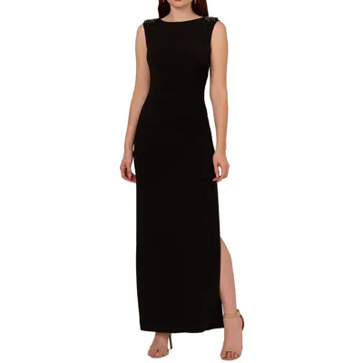 Papell Studio By Adrianna Papell Womens Beaded Polyester Evening Dress In Black