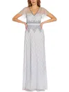 Papell Studio By Adrianna Papell Womens Beaded V-neck Evening Dress In Blue