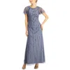 Papell Studio By Adrianna Papell Womens Embellished Flutter Sleeve Evening Dress In Multi