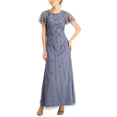 Papell Studio By Adrianna Papell Womens Embellished Flutter Sleeve Evening Dress In Multi
