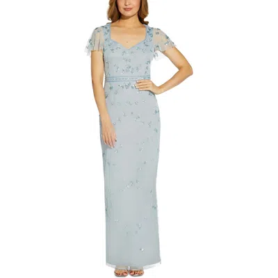 Papell Studio By Adrianna Papell Womens Embellished Maxi Evening Dress In Blue