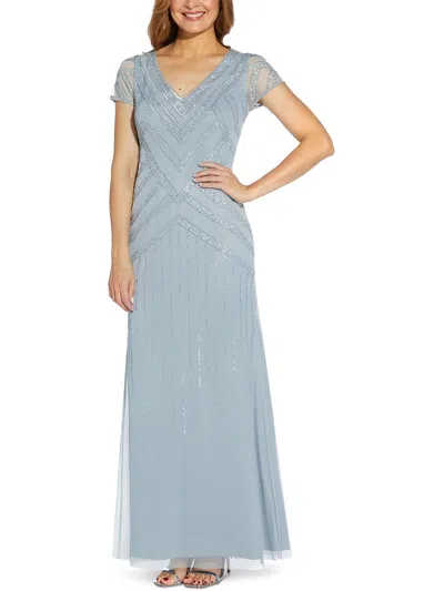 Papell Studio By Adrianna Papell Womens Mesh Long Evening Dress In Blue