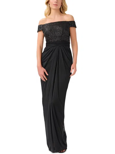 Papell Studio By Adrianna Papell Womens Mesh Off-the-shoulder Evening Dress In Black