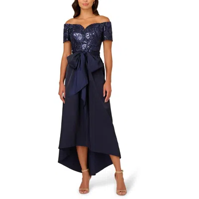 Papell Studio By Adrianna Papell Womens Sequined Polyester Evening Dress In Blue