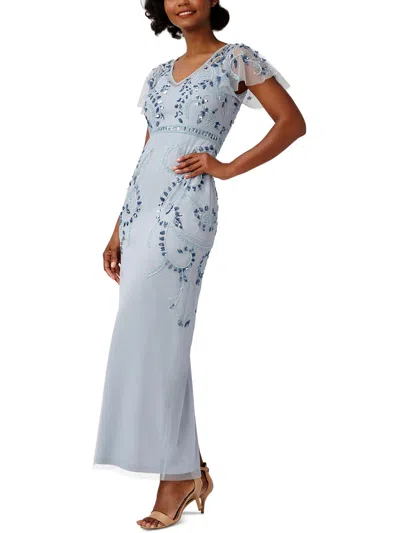 Papell Studio By Adrianna Papell Womens V Neck Maxi Evening Dress In Blue