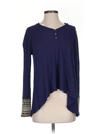 Pre-owned Paper Crane Long Sleeve Top Blue Keyhole Neckline Tops