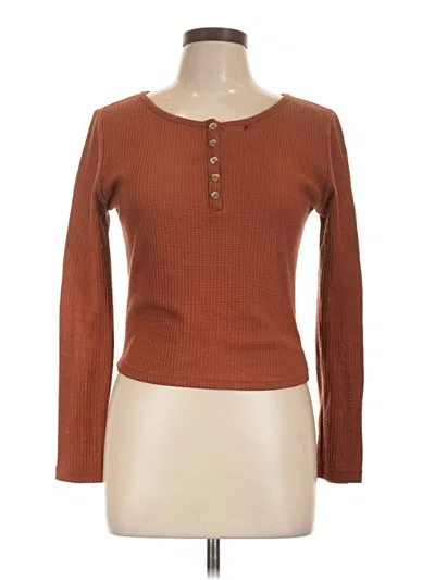 Pre-owned Paper Crane Long Sleeve Top Brown Crew Neck Tops