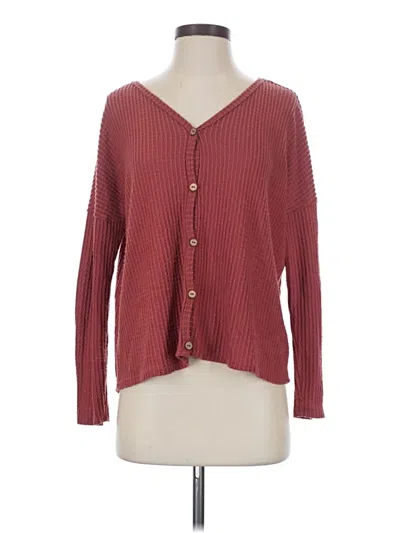 Pre-owned Paper Crane Long Sleeve Top Burgundy Plunge Neckline Tops