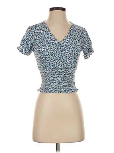 Pre-owned Paper Crane Short Sleeve Top Blue Sweetheart Neckline Tops