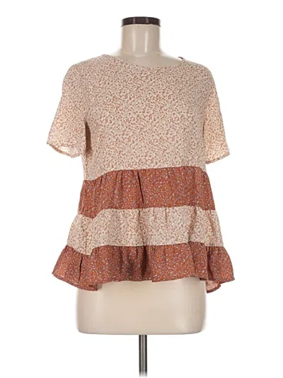 Pre-owned Paper Crane Short Sleeve Top Brown Mock Neckline Tops