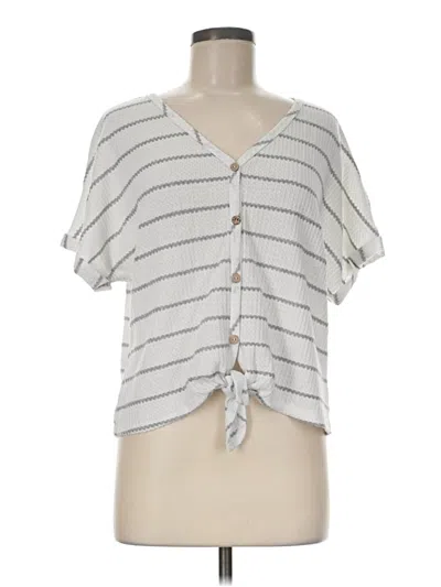 Pre-owned Paper Crane Short Sleeve Top Gray Keyhole Neckline Tops