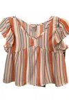 Paper Crane Striped Woven Blouse In White,orange,navy In Multi