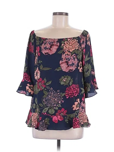 Pre-owned Paper Crown 3/4 Sleeve Blouse In Blue