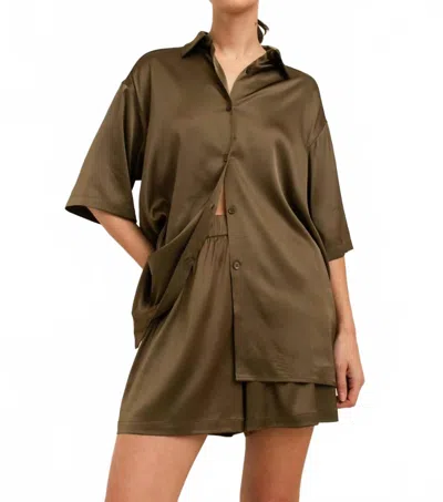 Paper Label Valentina Short Sleeve Top In Moss Green In Brown