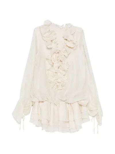 Paper Lace Barbie Ruffled Tiered Mini Dress In Neutral