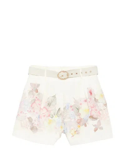 Paper Lace Floral Belted Shorts In Multi