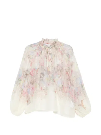 Paper Lace Floral Ruffled Blouse In Multi
