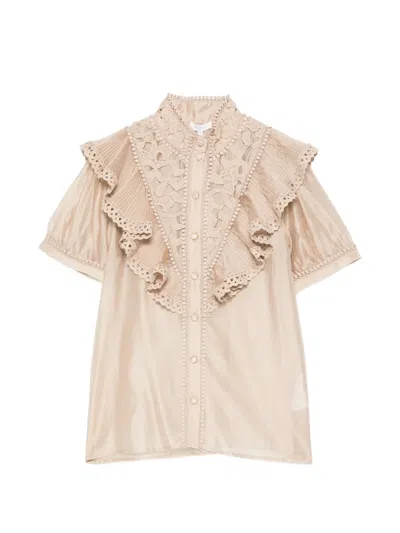 Paper Lace Lace Ruffled Shirt In Neutral