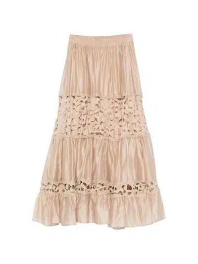 Paper Lace Lace Tiered Skirt In Neutral